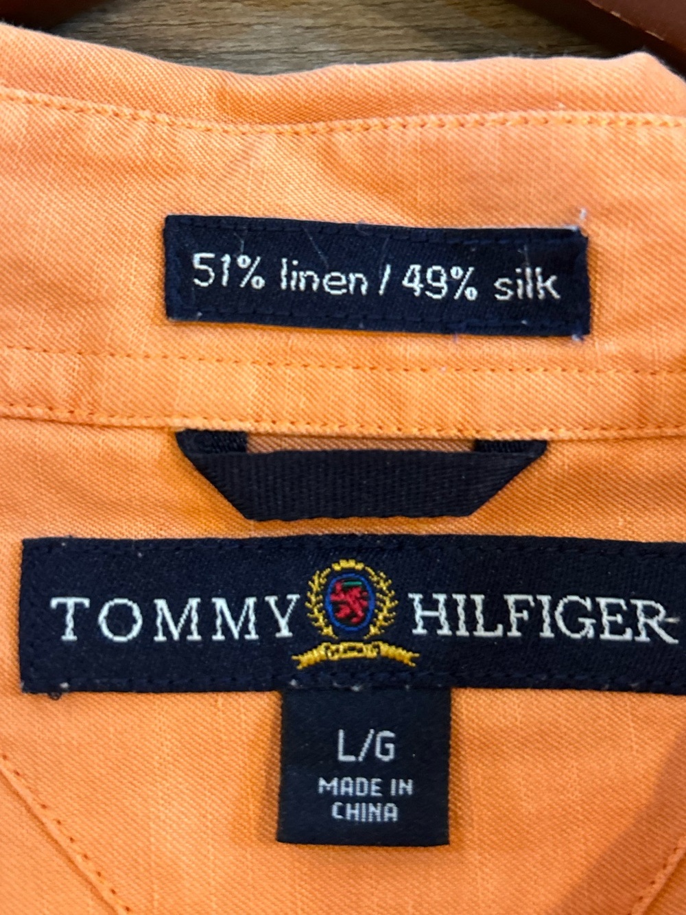 Tommy Hilfiger Y2K Linen Silk Shirt Men L Orange Coral Short Sleeve Button Front